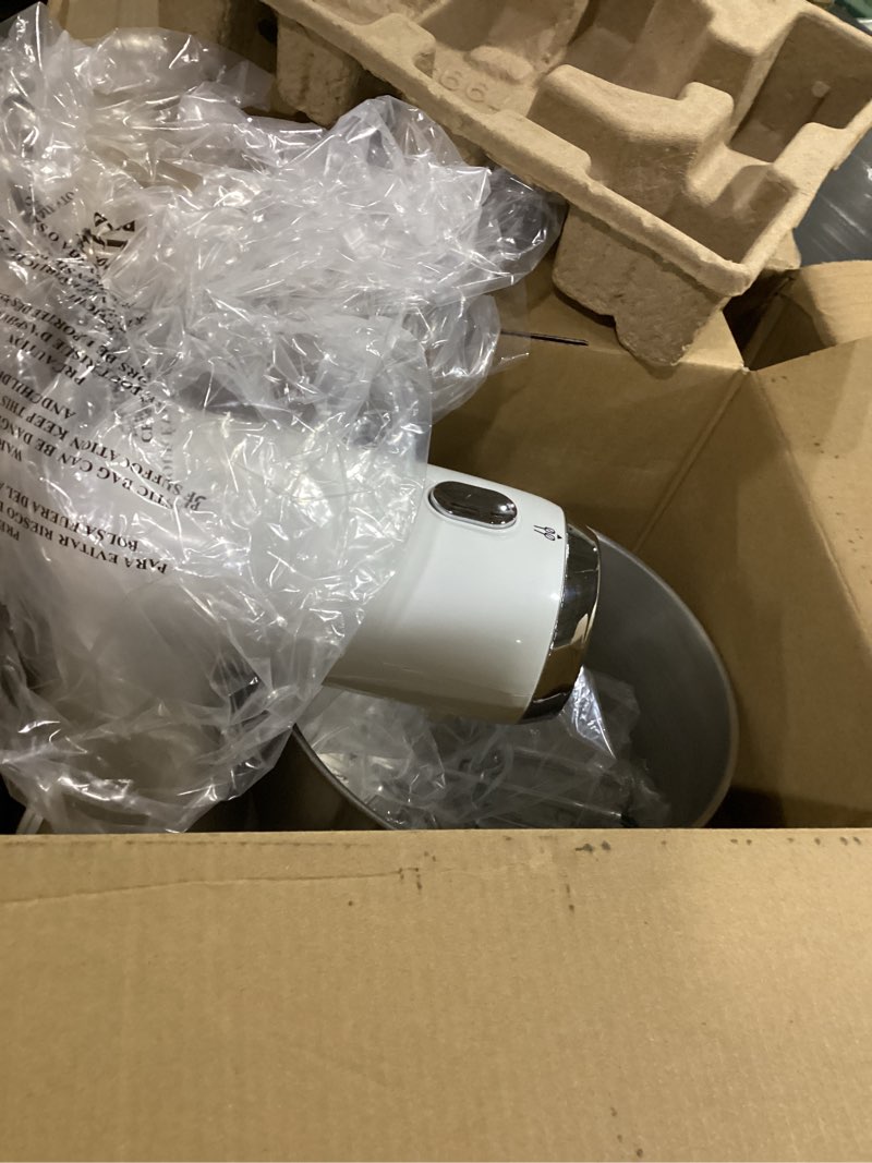 Condition photo showing Good Condition for ovente electric stand mixer with 3.5 quarts stainless steel mixing bowl, 5 speed portable and lightweight 250w kitchen mixer for everyday use, includes 2 egg beater whisk and dough hook, white sm680w