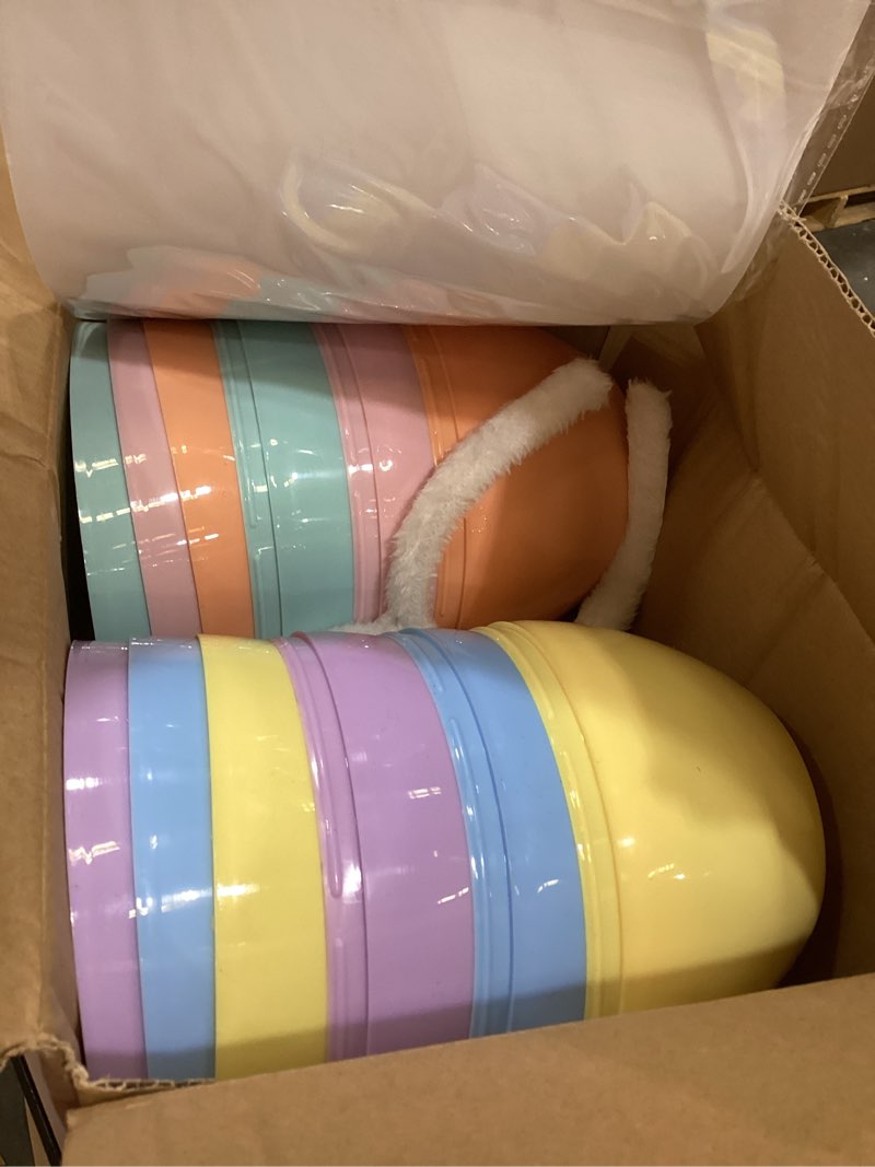 Condition photo showing Good Condition for fovths 6 pack giant easter egg 8 inch plastic fillable jumbo eggs with bunny ear handles large easter egg containers colorful egg shaped buckets for easter eggs hunt diy surprise party decoration