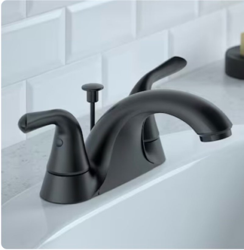 Project Source Dover Matte Black 4-in centerset 2-handle WaterSense Mid-arc Residential