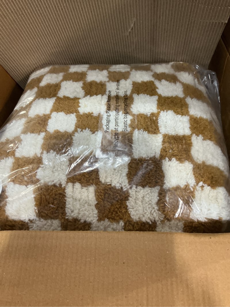 Condition photo showing New/Like New for checkerboard pouf mustard/cream - threshold™: wool upholstered, square bench with bead filling
