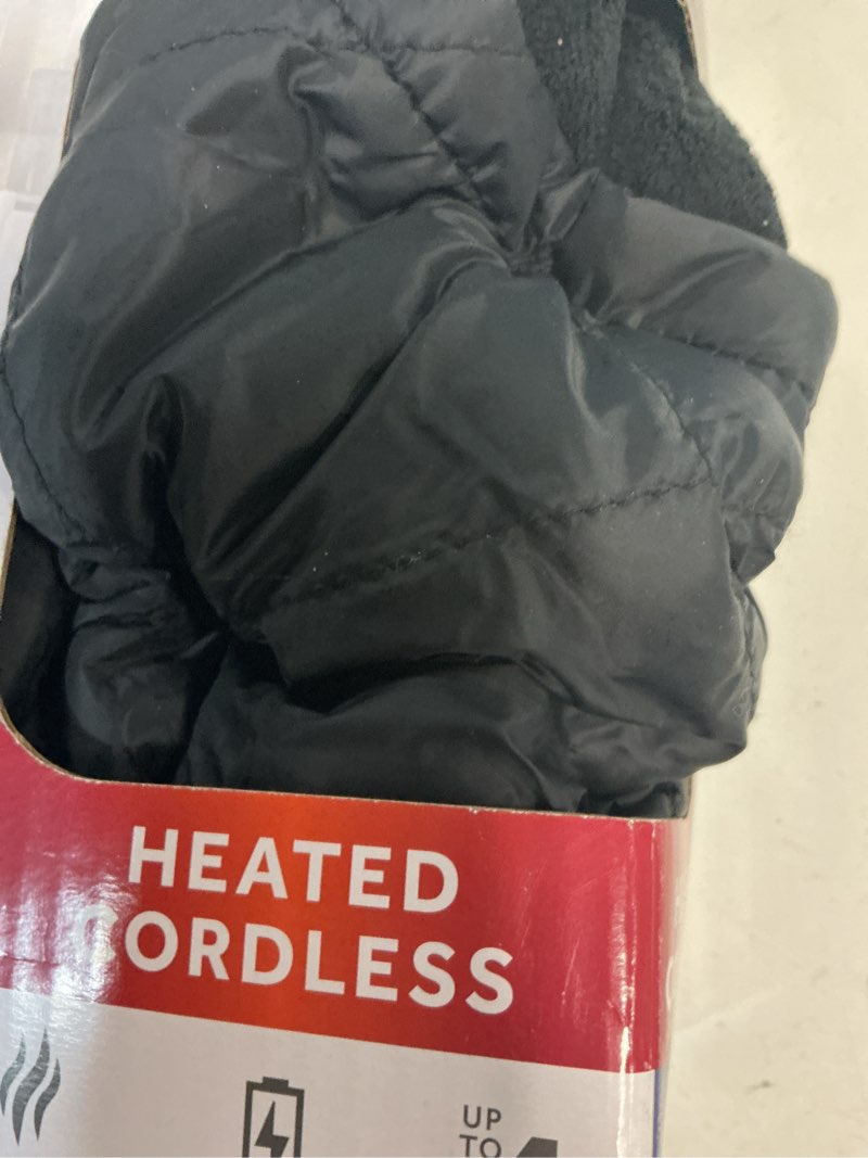 Condition photo showing As Is for sunbeam on-the-go cordless heated throw blanket with hood, black nylon/microplush, 50x66