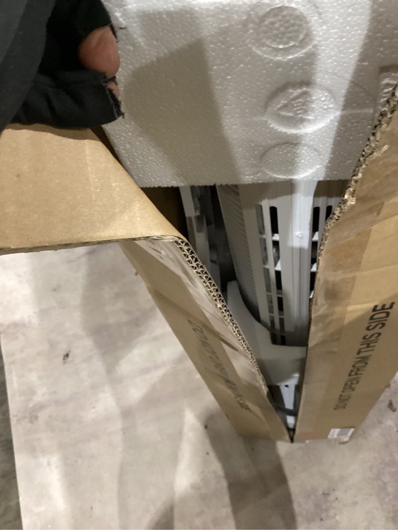 Condition photo showing As Is for dreo tower fan for bedroom, 25ft/s smart standing fans, 90° oscillating floor fan with 4 modes, 4 speeds, 8h timer, 28db, bladeless, remote, 28 db, works with wifi voice control