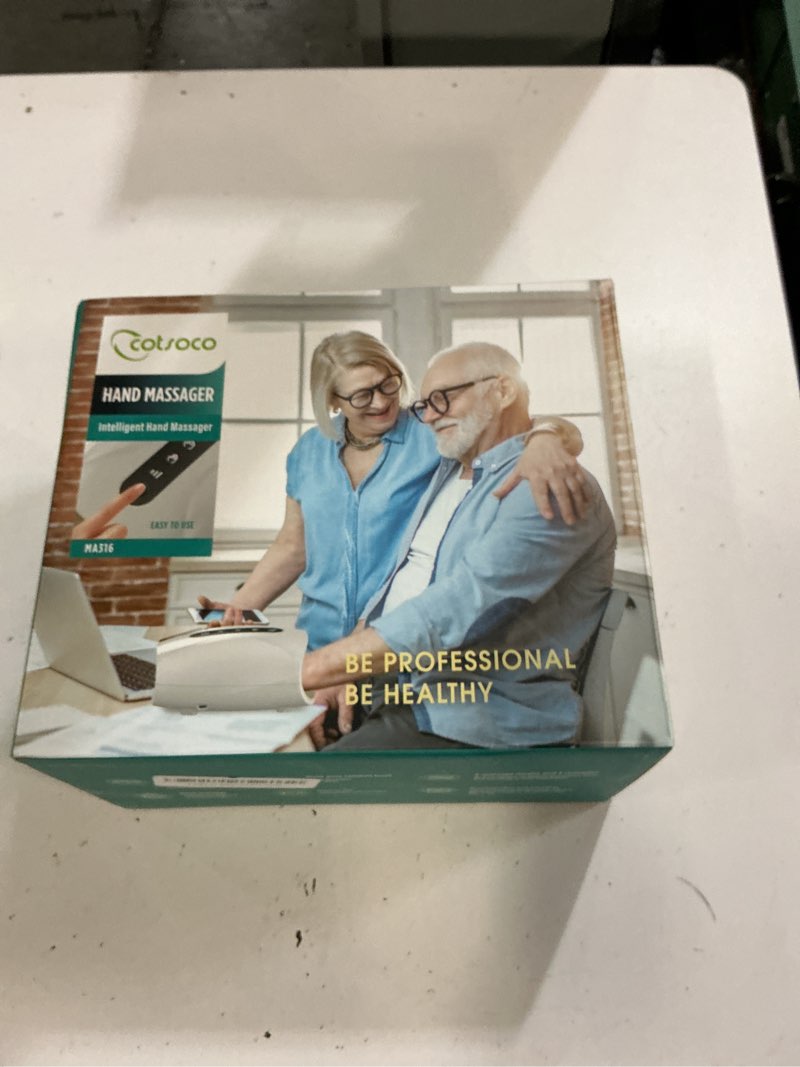Condition photo showing New/Like New for hand massager, cordless electric hand massager for arthritis and carpal tunnel, 6 levels therapy massager with heat and compression, hand and wrist massager machine for pain relief white