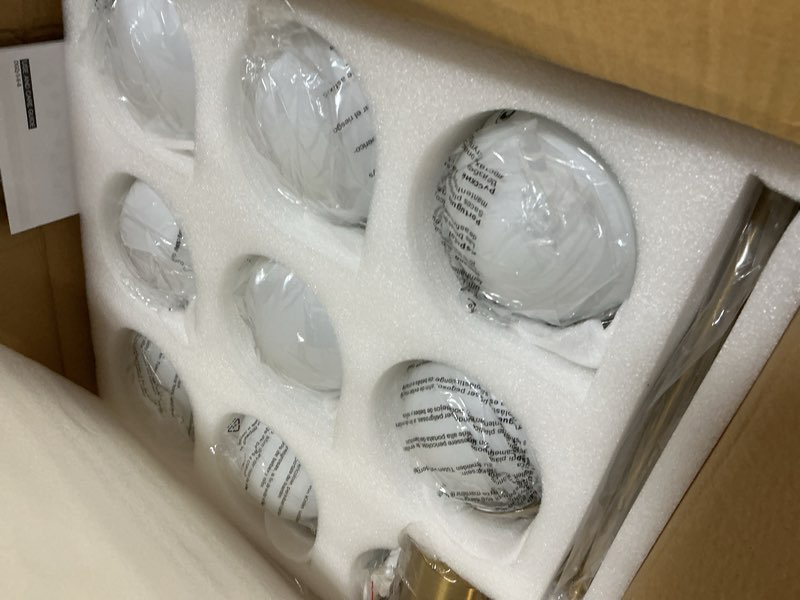 Condition photo showing New/Like New for 8-Light Globe Sputnik Chandelier Gold Mid Century Modern Light Fixture Brushed Brass Finished with White Frosted Globe Glass Lampshade Sputnik Chandeliers for Dining Room Kitchen Island Bedroom Gold, Opal, 8-Light, 35.4"