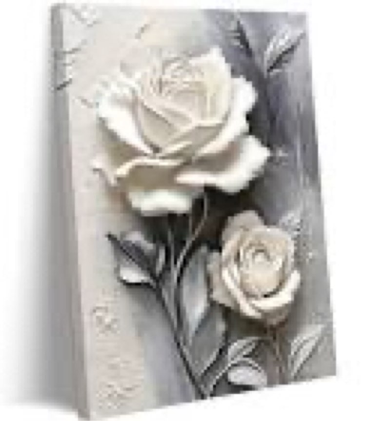 framed elegant white rose canvas art modern abstract floral wall decor picture white blooming flower
