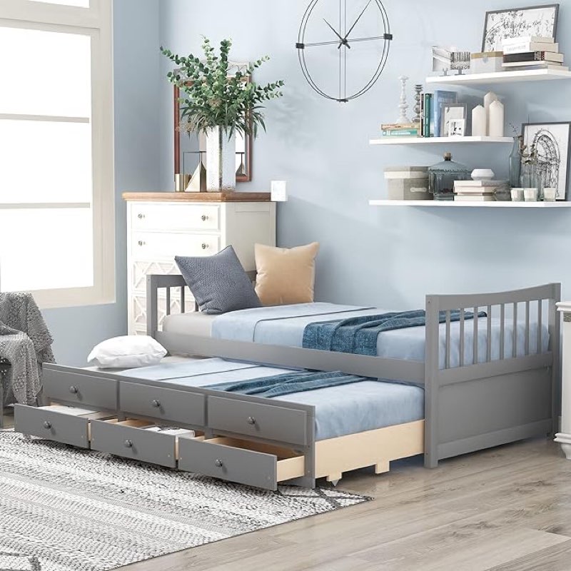 (Similar)Daybed with Trundle and Drawers, Twin Size, Gray(OLD S
