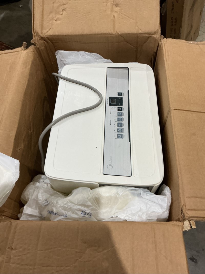 Condition photo showing As Is for midea 3,000 sq. ft. dehumidifier for basement, with reusable air filter 35 pint - ideal for basements, large & medium sized rooms, and bathrooms (white) 3,000 sq. ft. - wifi