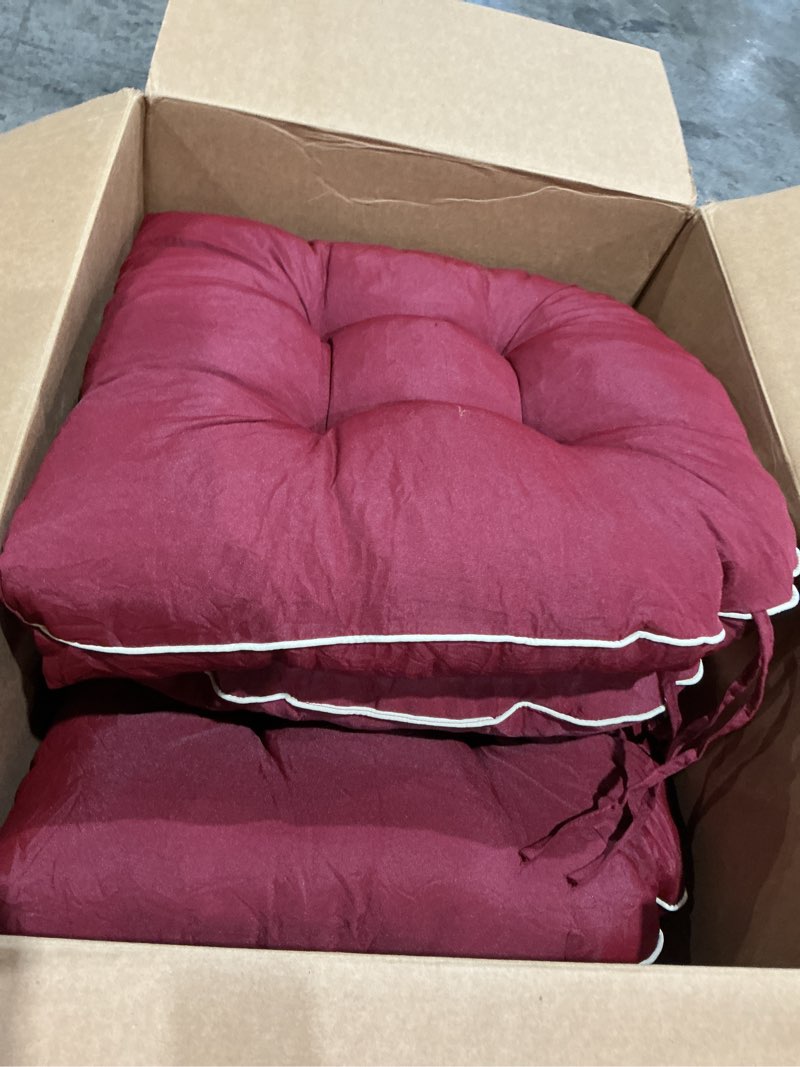 Condition photo showing Good Condition for 1 middle one wicker chair cushions 3 pieces set for outdoor furniture, replacement patio wicker furniture cushions, 1pc loveseat cushion & 2pcs chair cushions (burgundy)