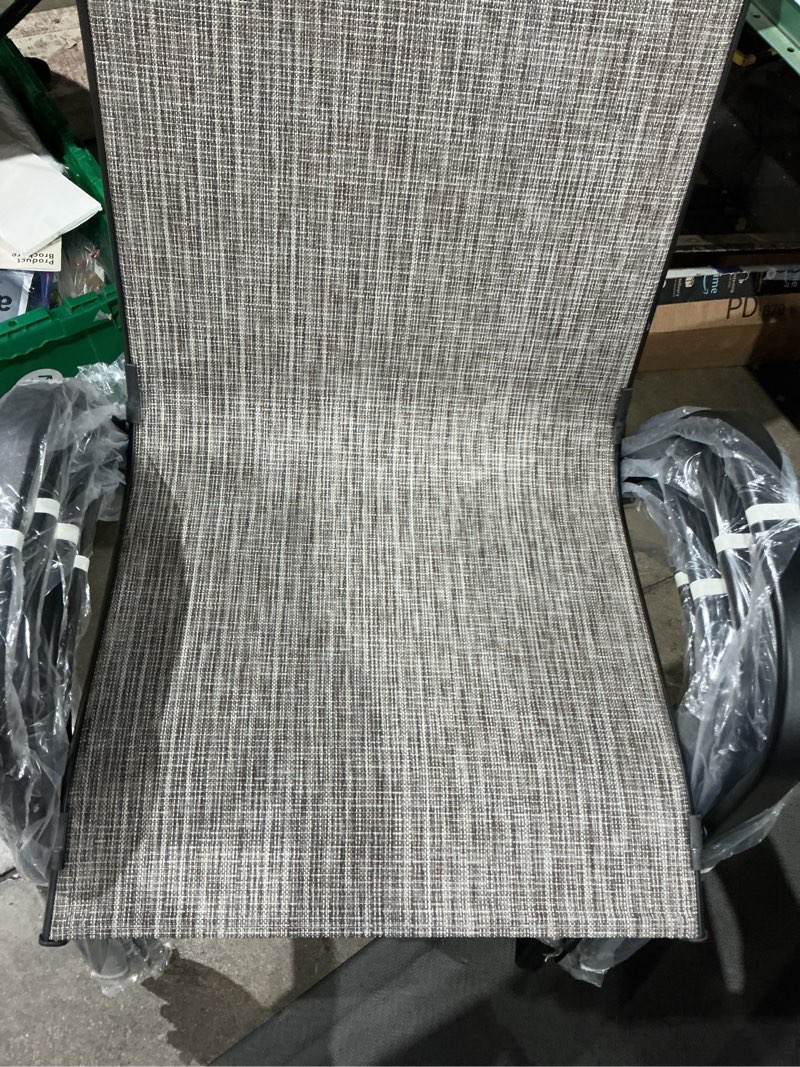 Condition photo showing Good Condition for (4 pack)style selections pelham bay stackable black metal frame stationary dining chair with tan sling seat