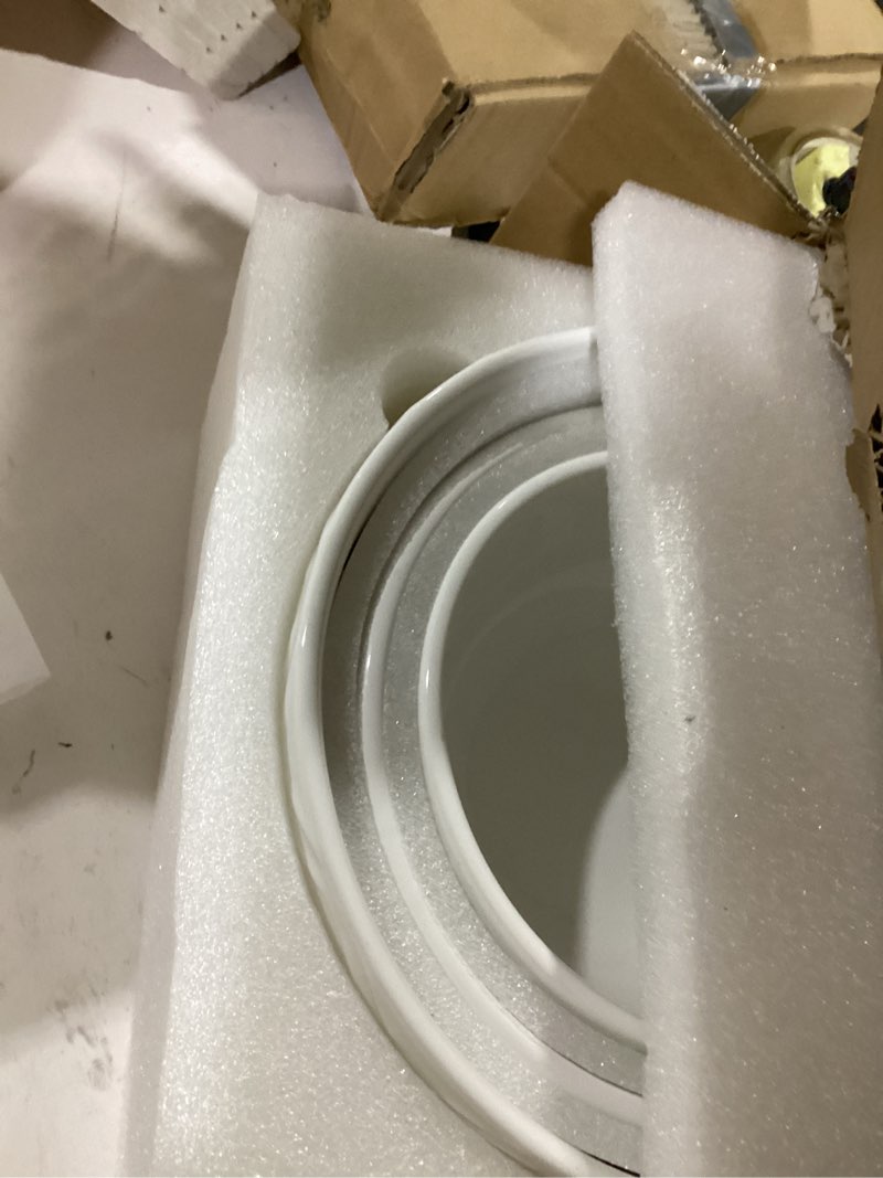 Condition photo showing As Is for happy kit ceramic mixing bowls set, nesting bowls set for kitchen,large 5/3/1.5 quart bowl set of 3, prep serving bowl for baking and mixing salad,oven, microwave and dishwasher safe white