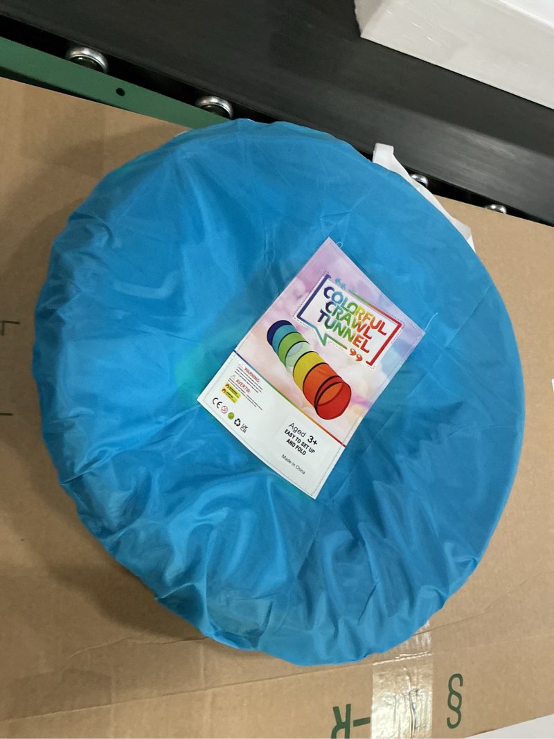 Condition photo showing Good Condition for Kids Play Tunnel Tent for Toddlers, Colorful Pop Up Crawl Tunnel Toy for Baby or Pet with Breathable Mesh, Collapsible Gift for Boy and Girl Play Tunnel Indoor and Outdoor Game Rainbow Tunnel