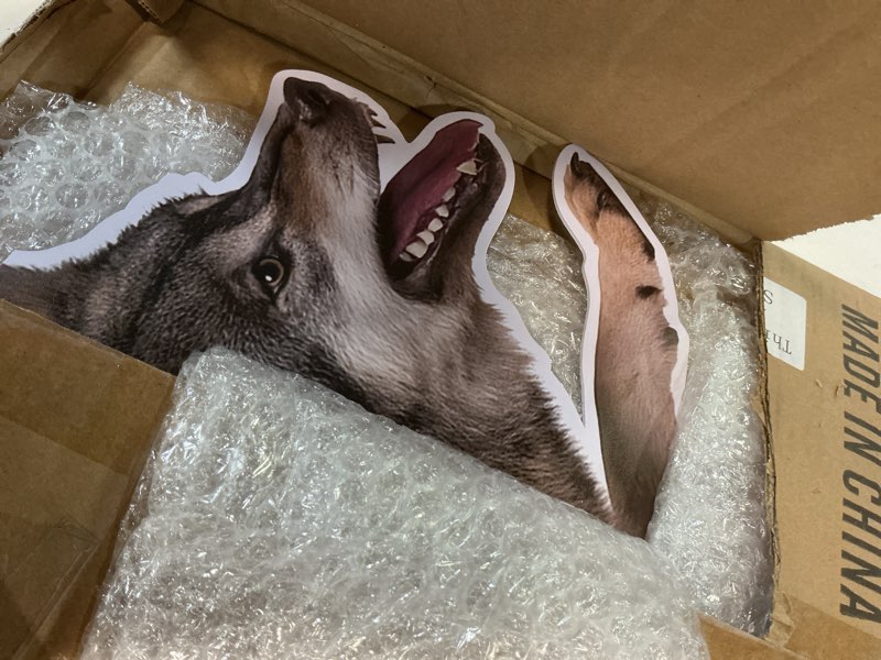 Condition photo showing Good Condition for qualirey coyote decoy to scare geese predator decoys repellent for geese deer goose deterrent fake coyote with solar powered repellent devices to keep away small animals (leaping wolf)