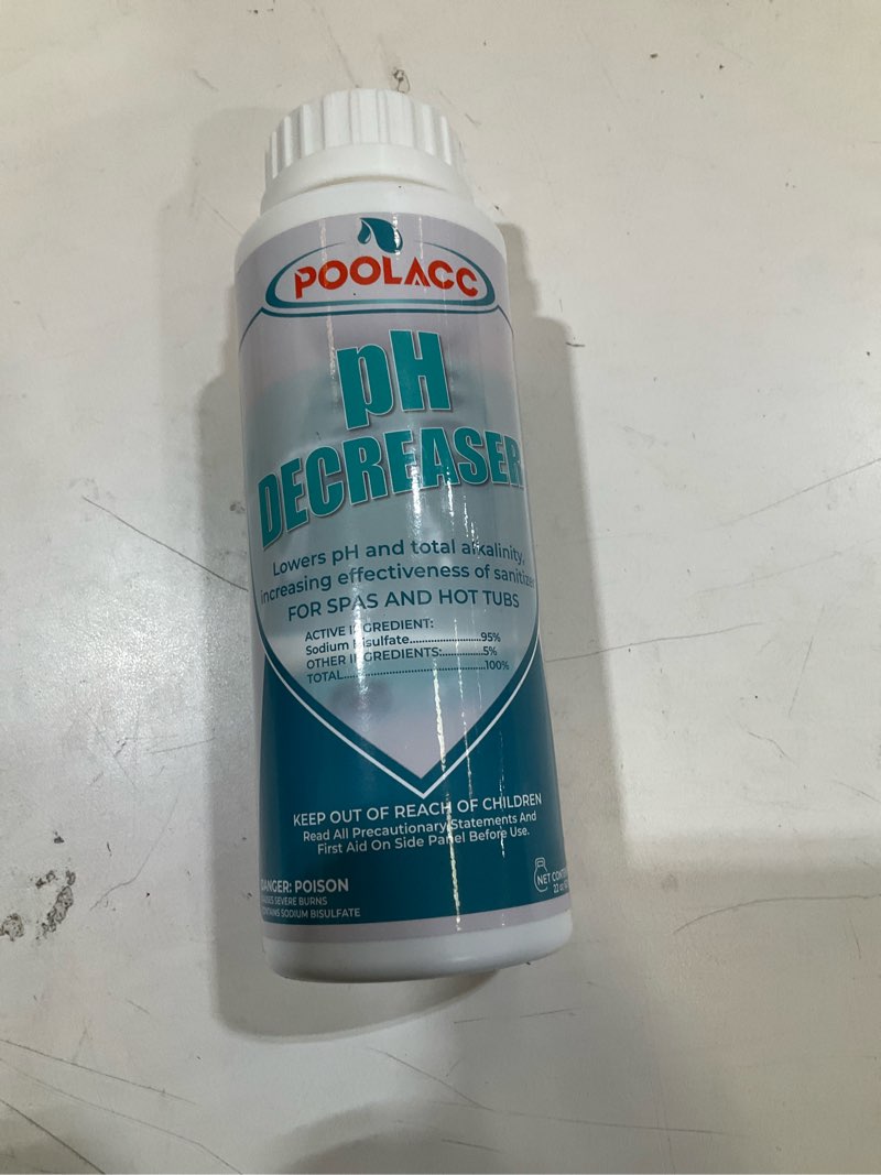 Condition photo showing Good Condition for poolacc ph decreaser for hot tub spa, lowers ph and total alkalinity, spa maintenance chemicals to bring ta & ph levels down, fast acting ph reducer works with any system, 22 oz