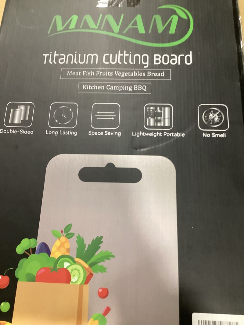 Condition photo showing Good Condition for 3 in 1 titanium cutting board for kitchen – large 16”×11” double-sided food grade cutting board - pure titanium and wheat straw pp, non-slip base, built-in juice groove & grinder, easy to clean