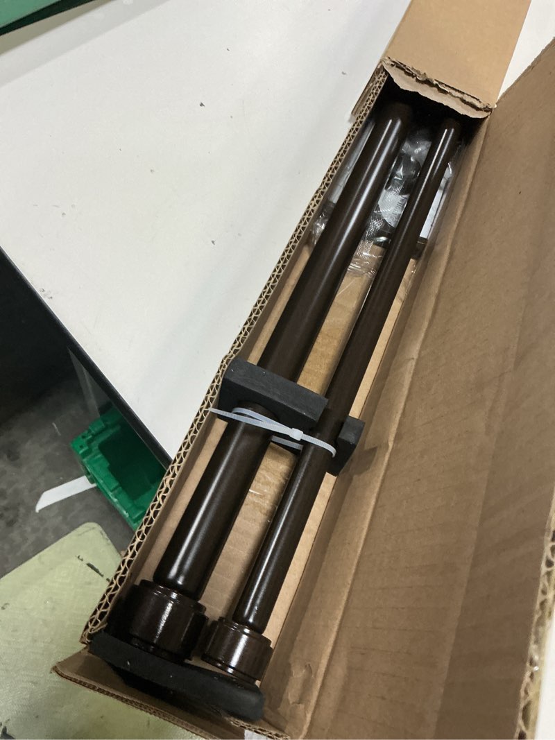 Condition photo showing Good Condition for double curtain rods with aluminum bouquet brackets and finials, dark bronze curtain rods for windows 36-72'',1''front and 5/8''back double drapery rods for blackout and sheer curtain panels 36-72" dark bronze