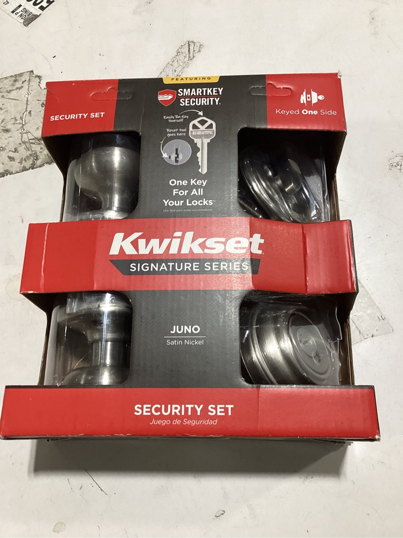 Condition photo showing Good Condition for kwikset cove satin nickel exterior single-cylinder deadbolt and keyed entry door knob combo