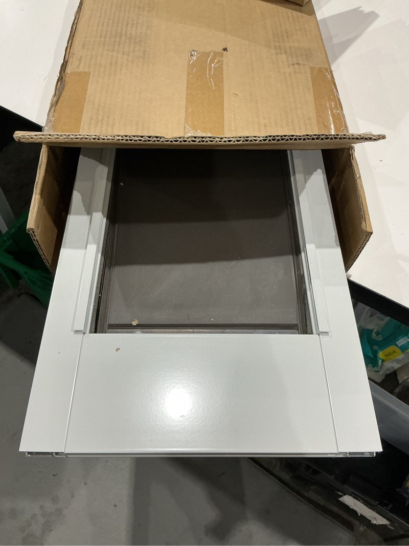 Condition photo showing As Is for doggy door for sliding glass door, adjustable height 75 4/5" to 80 3/10" sliding door dog door insert, suitable for small doggies up to 25 lbs, m classic white medium