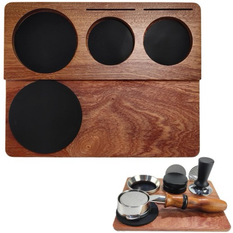 Natural Walnut Wooden Tamping Station Espresso Tamping Station for 51/54/58mm Portafilter,Coffee Tam
