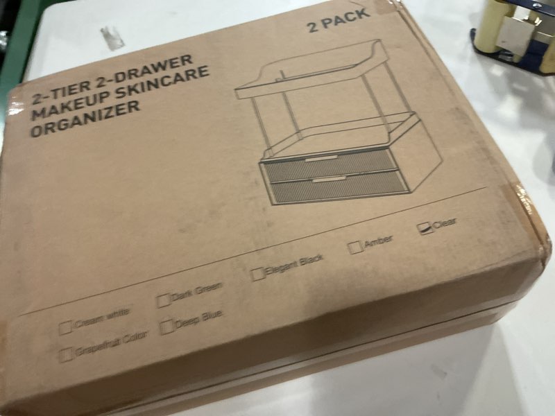 Condition photo showing New/Like New for Delamu Bathroom Organizers and Storage, 2 Tier 2 Drawer Makeup Organizer Countertop, Easy to Install, Ideal for Bathroom Counter, Vanity, Ideal for Women Girls, Clear 2Pack Clear 2Drawers 2 Pack