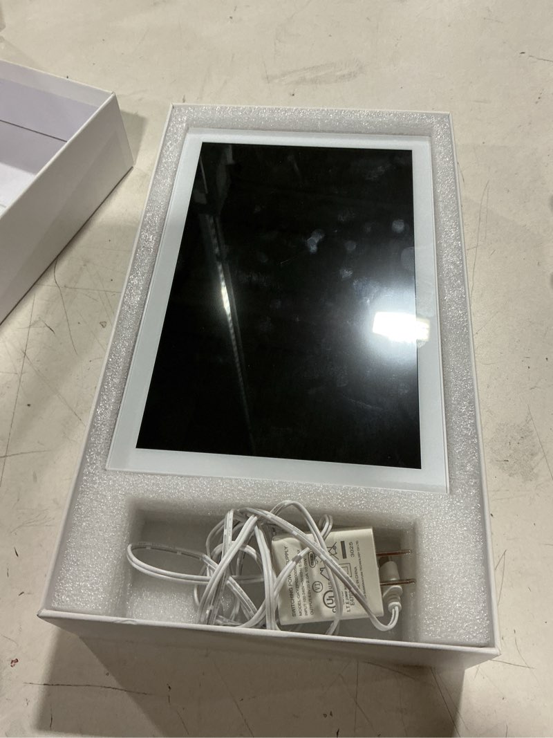 Condition photo showing As Is for ngteco digital picture frame 64gb, 10.1" hd touch screen digital photo frame, 5000mah cordless battery & magnetic wireless charging, photo/video sharing via frameo app
