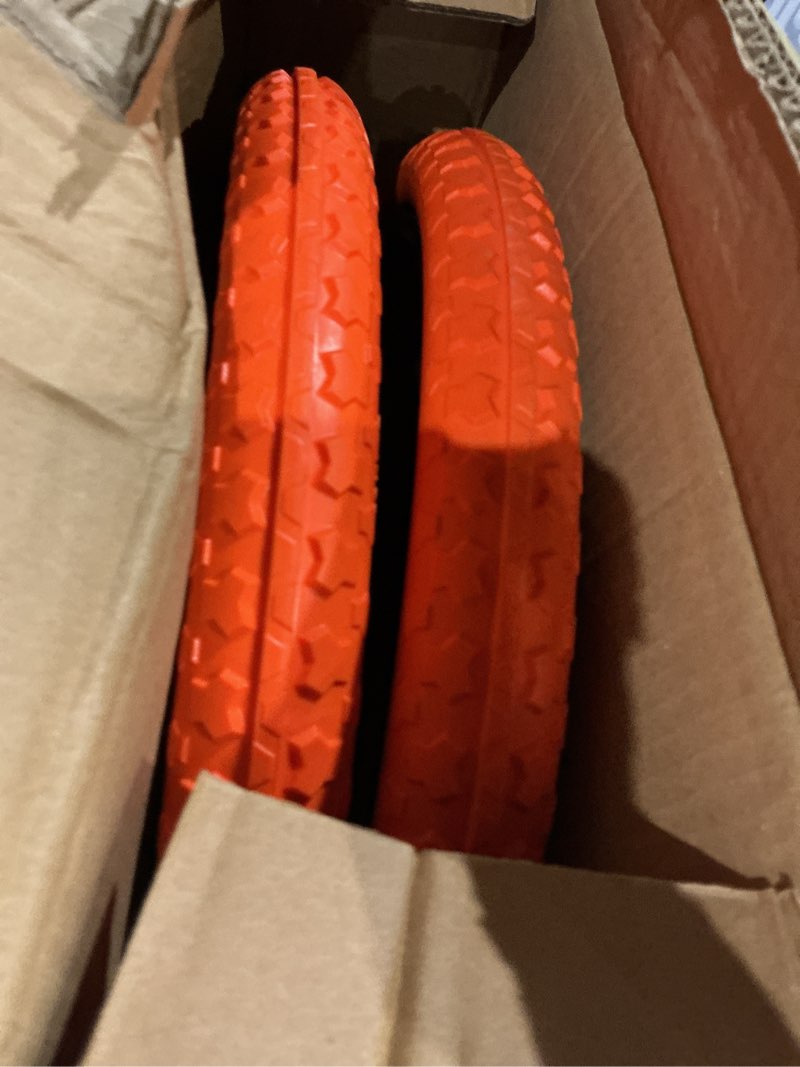 Condition photo showing Good Condition for upgraded 20x1.95" flat free tires compatible with rubbermaid wheelbarrow wheels, 20" flat free tires with 5/8" and 3/4" bearing replacement for rubbermaid cart wheels/big wheel utility carts orange 5/8 inch bearing