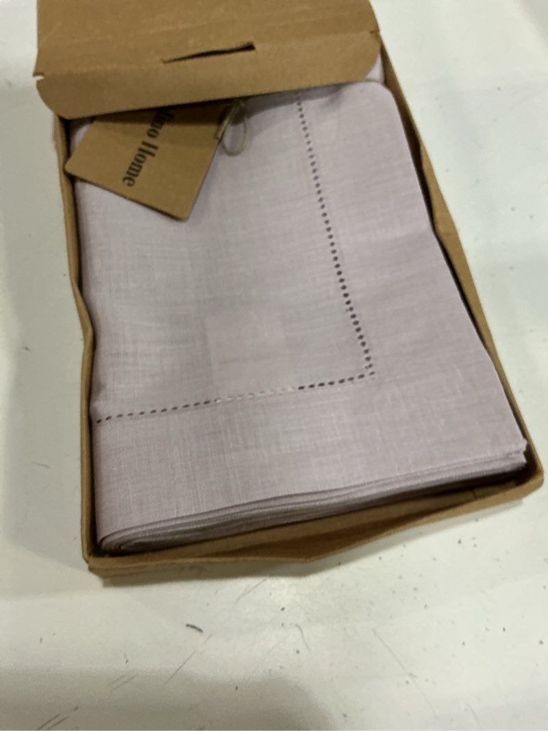 Condition photo showing New/Like New for solino home linen lilac table runner 120 inches long - 100% pure linen hemstitch 14 x 120 inch table runner for dining, spring, summer - classic hemstitch 24: lilac 14 x 120 inch