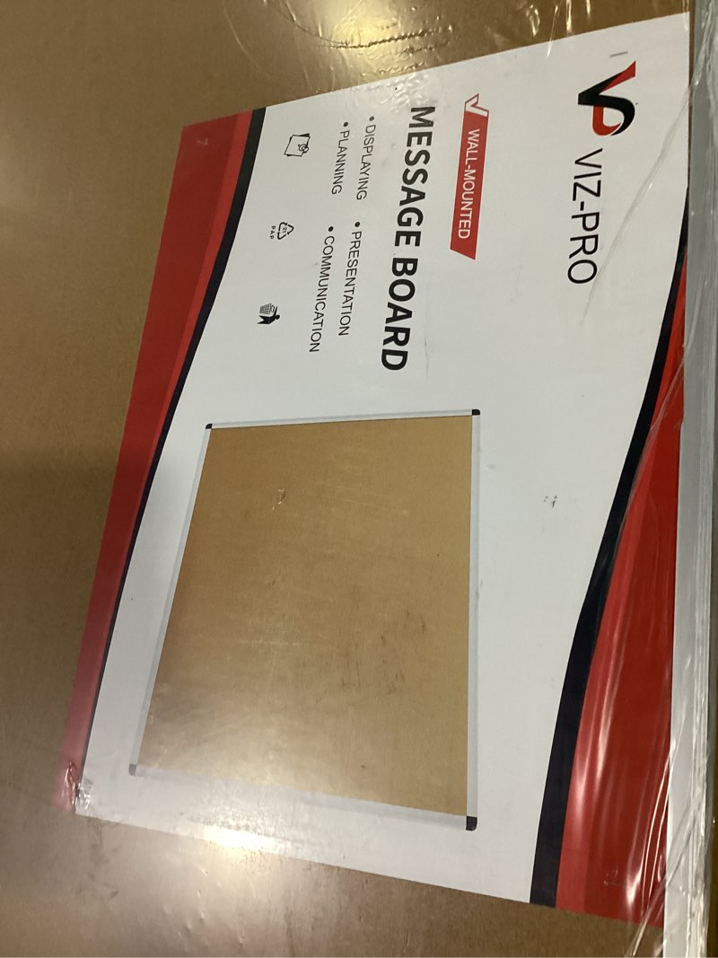 Condition photo showing Good Condition for viz-pro large cork bulletin board, 60 x 36 inches, wall-mounted corkboard with silver aluminium frame for school, office, and home 5' x 3'