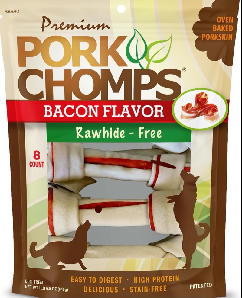 (( Best By/07/04/2027))Premium Pork Chomps 7  Rawhide-Free Bacon Knotz  8 Count