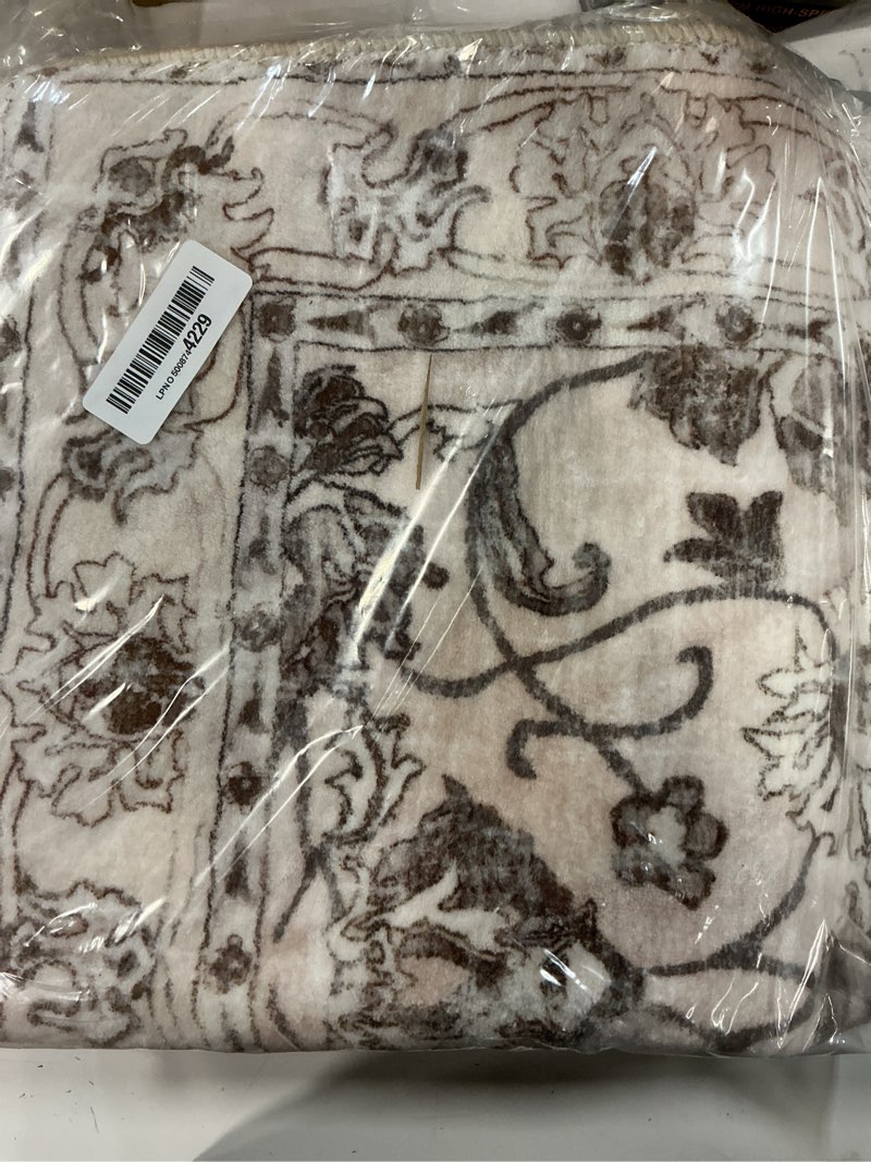 Condition photo showing New/Like New for washable area rugs for living room - 6x9 neutral vintage distressed floral farmhouse boho large soft floor rug indoor non slip carpet for bedroom dining room office - brown/multi brown/multi 6' x 9'