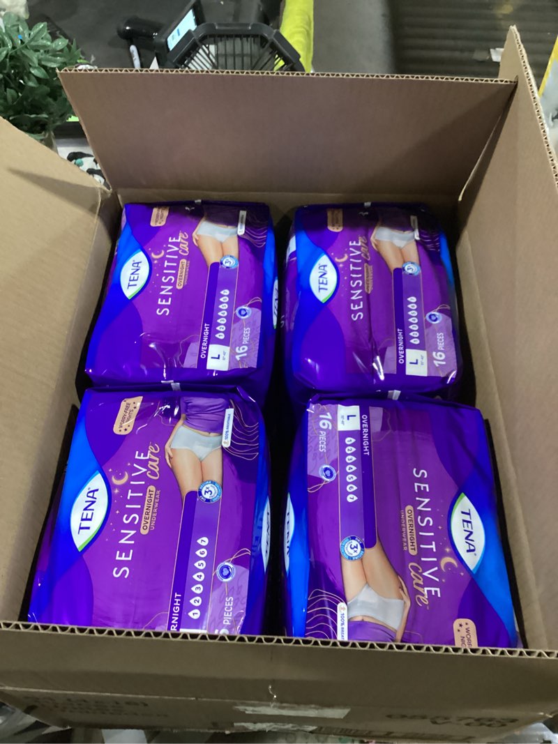 Condition photo showing Good Condition for tena sensitive care overnight incontinence underwear for women, adult diapers, large (waist sizes 32in–42in), better fit, 64 count (4 packs of 16) large 64