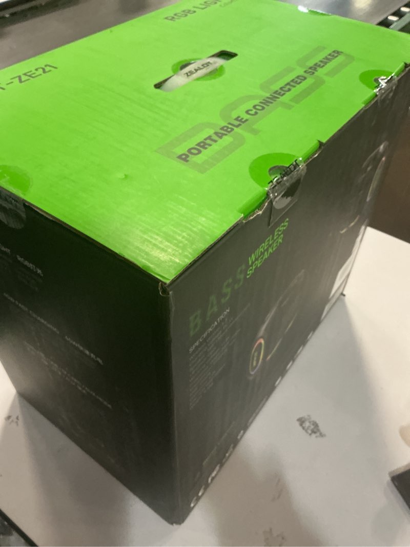 Condition photo showing Working Condition Verified for ZEALOT ZE21 250W Portable Bluetooth Speaker, Loud Wireless Speakers IPX6 Waterproof Subwoofer Speaker with LED Light, 40H Playtime, Custom EQ, Powerful Bass Outdoor Speaker for Party, Outdoor, Pool ZE21 250W Black