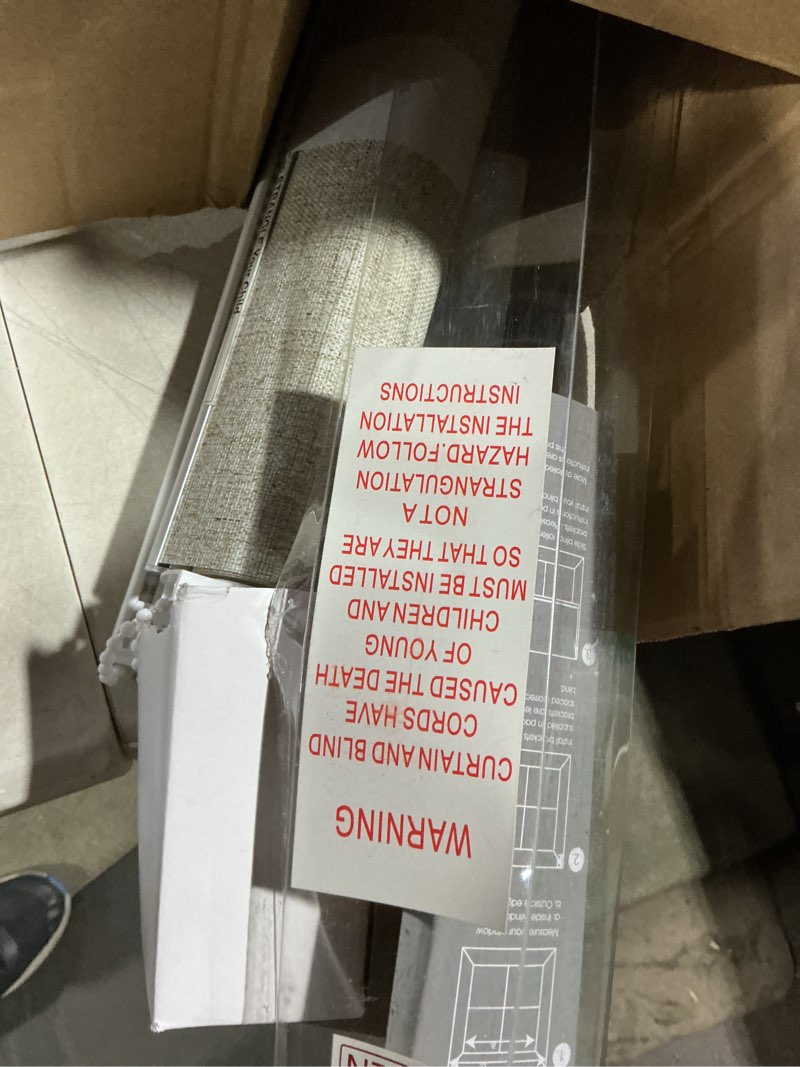 Condition photo showing As Is for allbright linen roller shades with wand rod, cordless fabric roller blinds with thermal insulated, 100% blackout window shades for home, office, bedroom, beige, 15" w x 64" h beige 15"w x 64"h