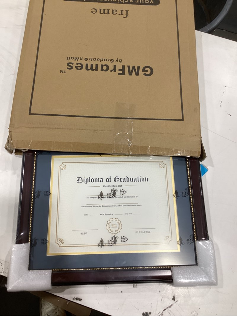 Condition photo showing Good Condition for graduationmall 14x20 double diploma frame, display 8.5x11 certificate with black over gold mat,tempered glass,black with silver beads black with silver beading double 8.5x11