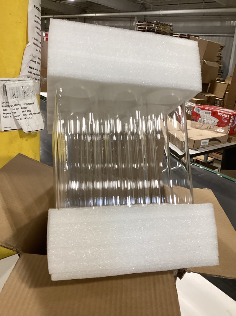Condition photo showing Good Condition for 12 Sets Glass Hurricane Candle Holders - 12.6” Clear Tall Cylinder Candle Holder Chimney Tube with 2” Holder for Wedding, Christmas Table Decor (12, Clear) Clear 12