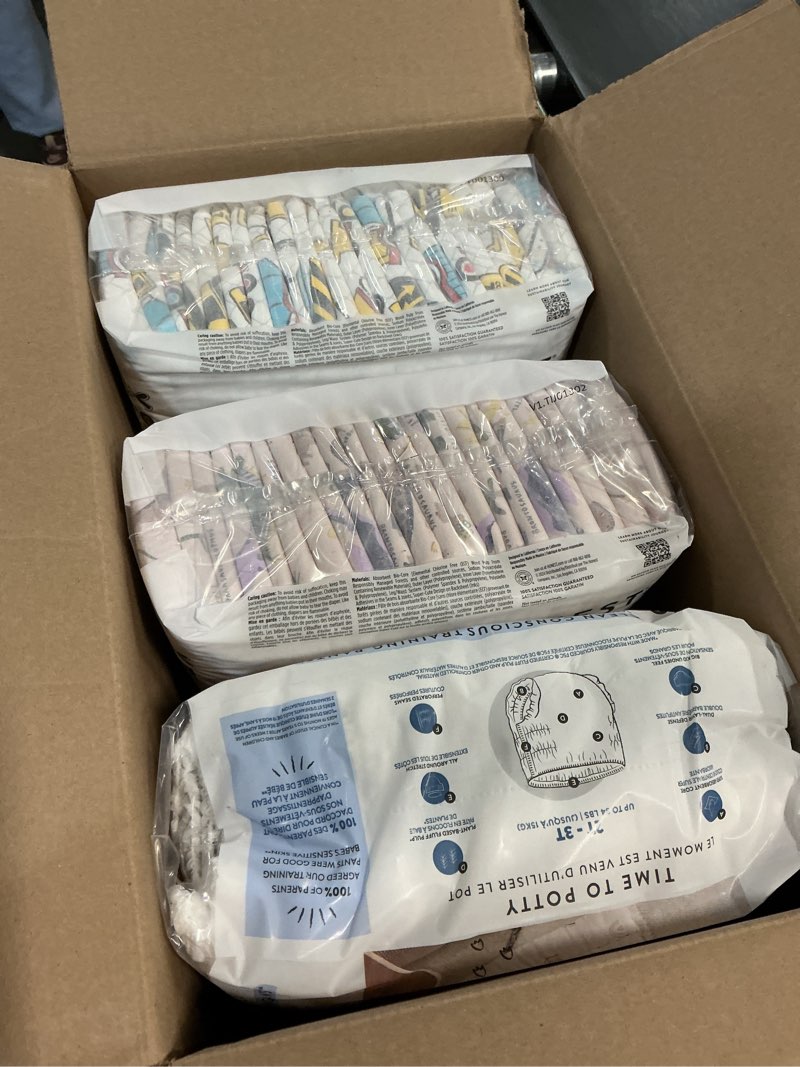 Condition photo showing New/Like New for The Honest Company Clean Conscious Training Pants for Sensitive Skin, Hypoallergenic, Fragrance-Free, Rompin' & Stompin' Diggin' It Size 2T/3T (up to 34 lbs), 66 Count Rompin' & Stompin' + Diggin' It Size 2T/3T 66