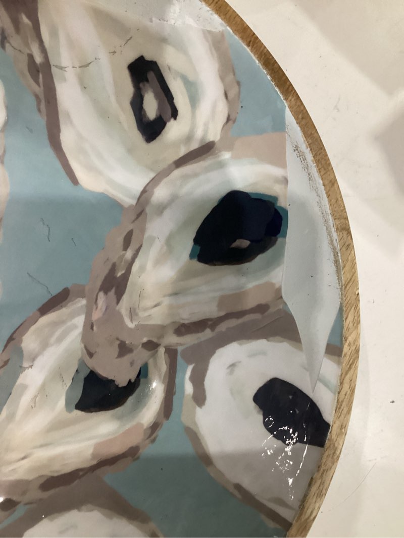 Condition photo showing As Is for mud pie enamel oyster bowl, 12" x 4", blue