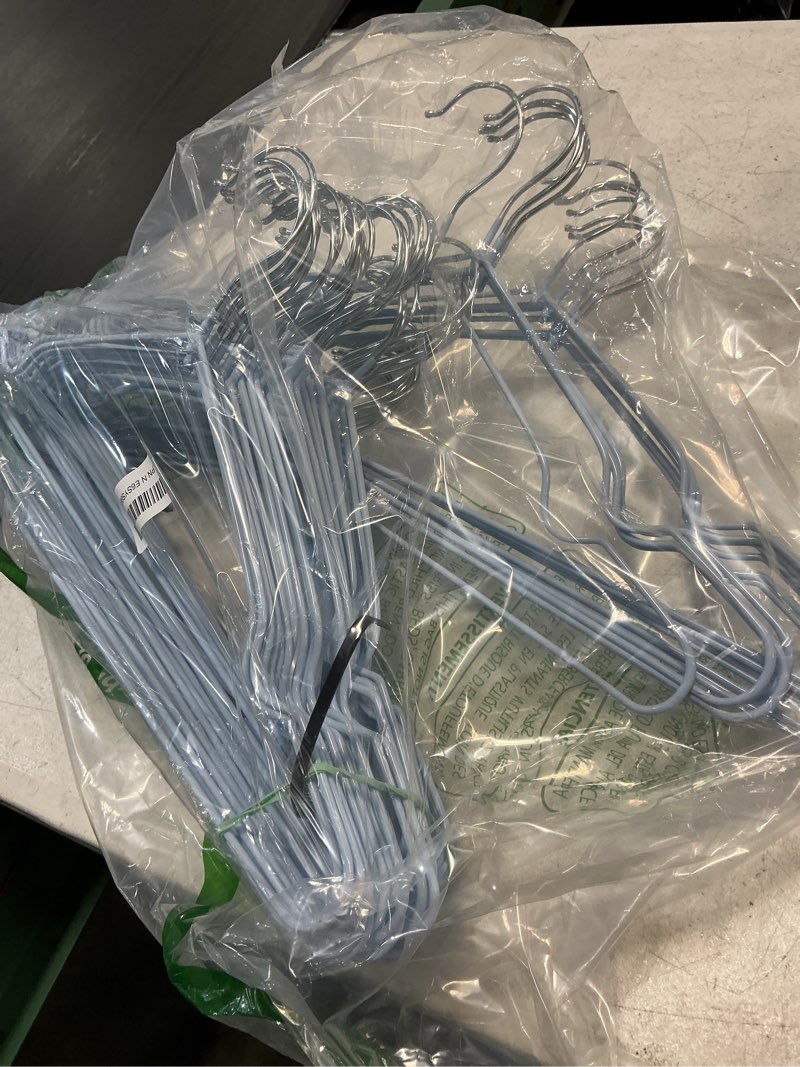 Condition photo showing Good Condition for (incomplete) clothes hangers 50 pack,sturdy thin space saving blue hangers,non slip metal wire plastic coat hange