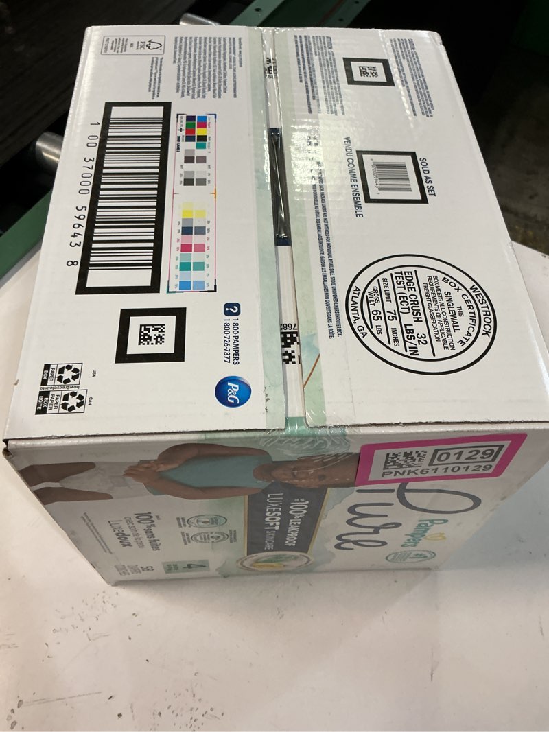 Condition photo showing New/Like New for pampers pure baby diapers, size 4 (22-37 lbs), 58, up to 100% leakproof, premium hypoallergenic soft diapers size 4 58