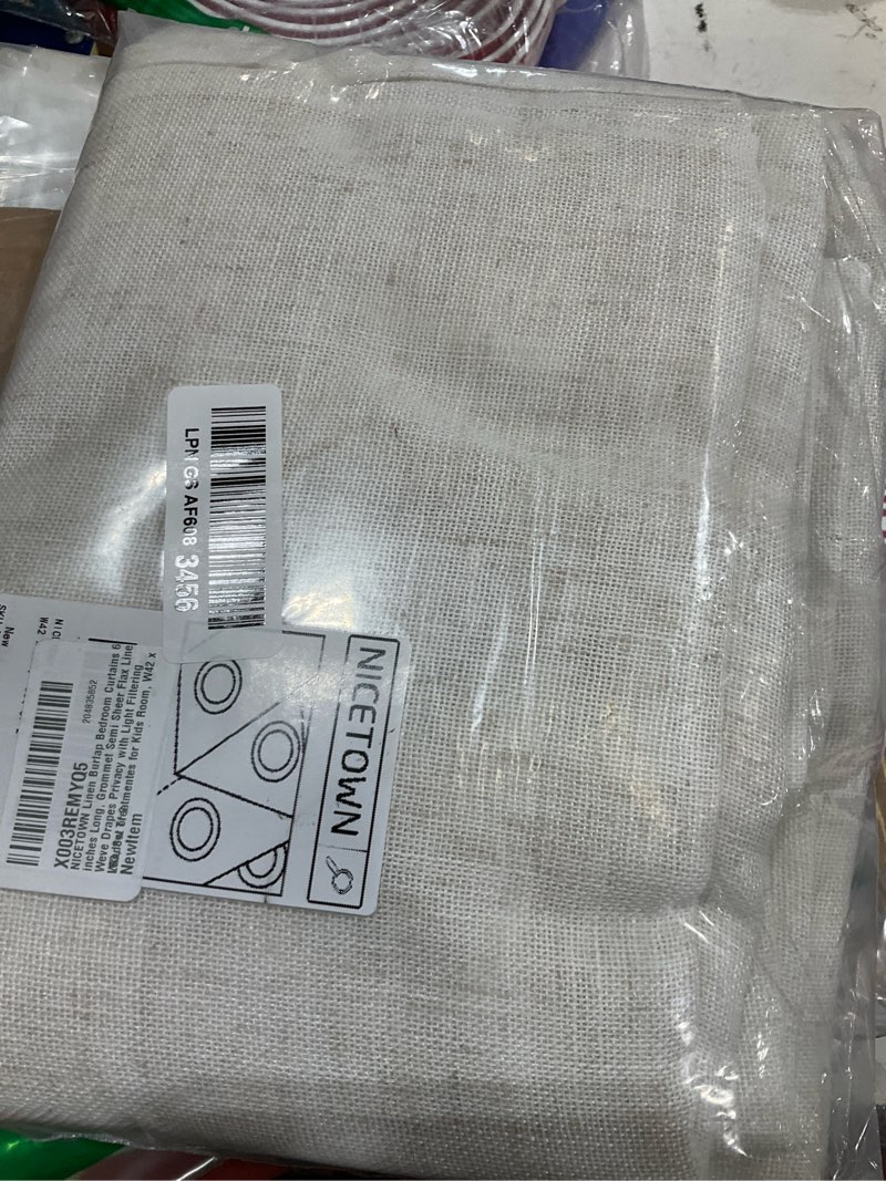 Condition photo showing Good Condition for nicetown linen burlap bedroom curtains 63 inches long, grommet semi sheer flax linen weve drapes privacy with light filtering window treatmentes for kids room, w42 x l63, set of 2 42"w x 63"l (pack of 2) linen