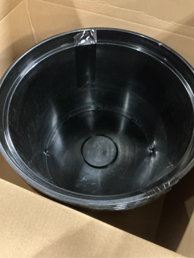 Condition photo showing Good Condition for 10 Gallon Plastic Nursery Pots, 16 Inch Round Plant Pots with Drainage Holes, 5 Pack Large Garden Flower Pots for Outdoor Indoor Plants, Gardening Gifts for Women, Black 10Gallon-5P