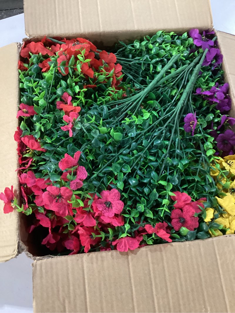 Condition photo showing Good Condition for hyeflora 2 set artificial outdoor flowers hanging basket, faux hanging plants for outside spring decoration, fake silk uv resistant look real daisy for porch patio home decor 4 multicolor
