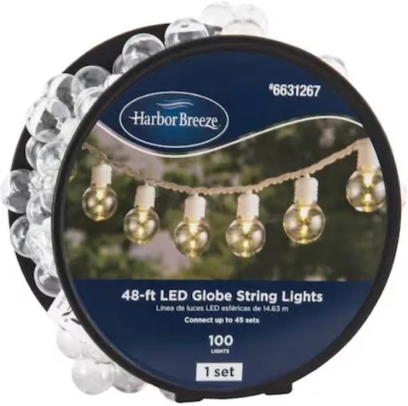 harbor breeze 48-ft plug-in white indoor/outdoor string light with 100 white -light led globe bul