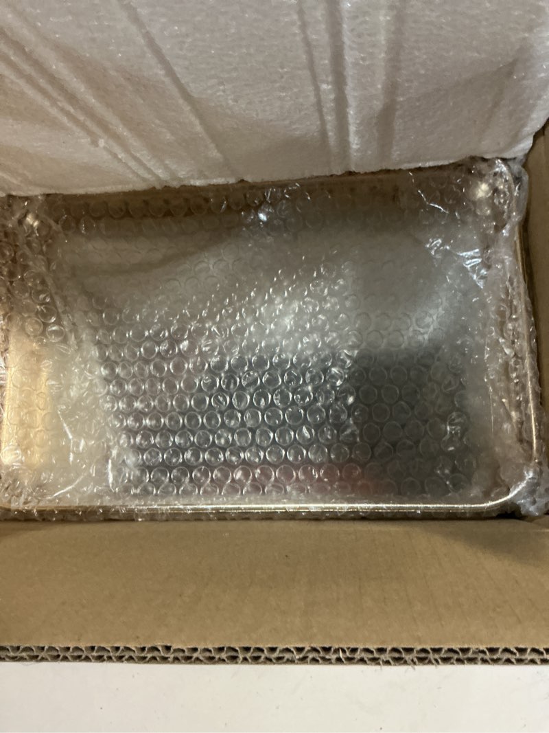 Condition photo showing New/Like New for ELLDOO Perfume & Makeup Vanity Tray - Hollow-Carved Jewelry Storage, Glass & Metal Trinket Organizer for Dresser & Bathroom Countertop, Gold, Medium Size Gold 11.8" x 7.9" x 2"
