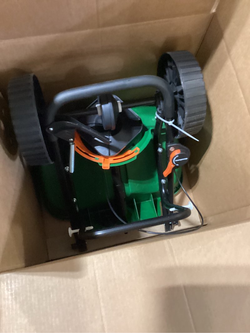 Condition photo showing Good Condition for scotts turf builder edgeguard mini broadcast spreader for seed, weed and feed, fertilizer, salt, ice melt, push spreader holds up to 5,000 sq.ft. product