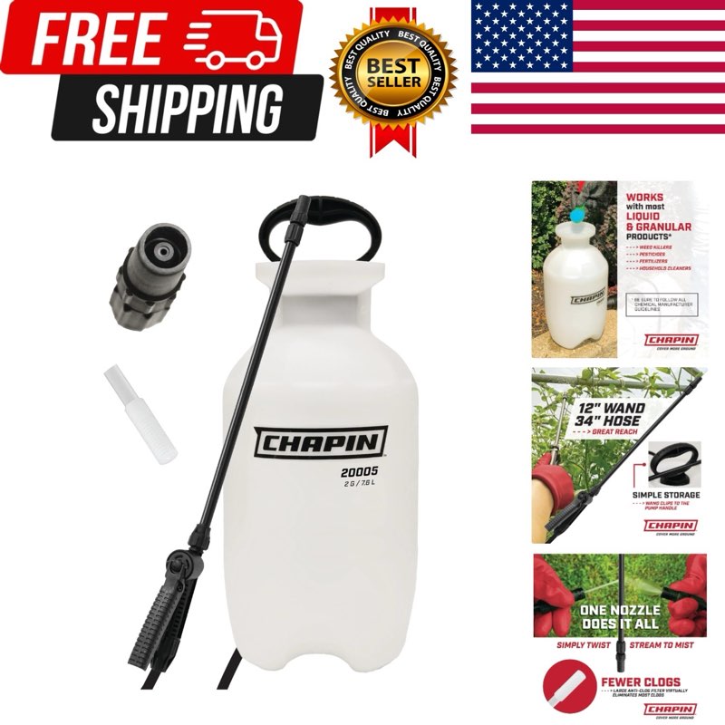chapin 20005 pump sprayer, 2 gallon, lawn and garden, hand pressurized, anti...