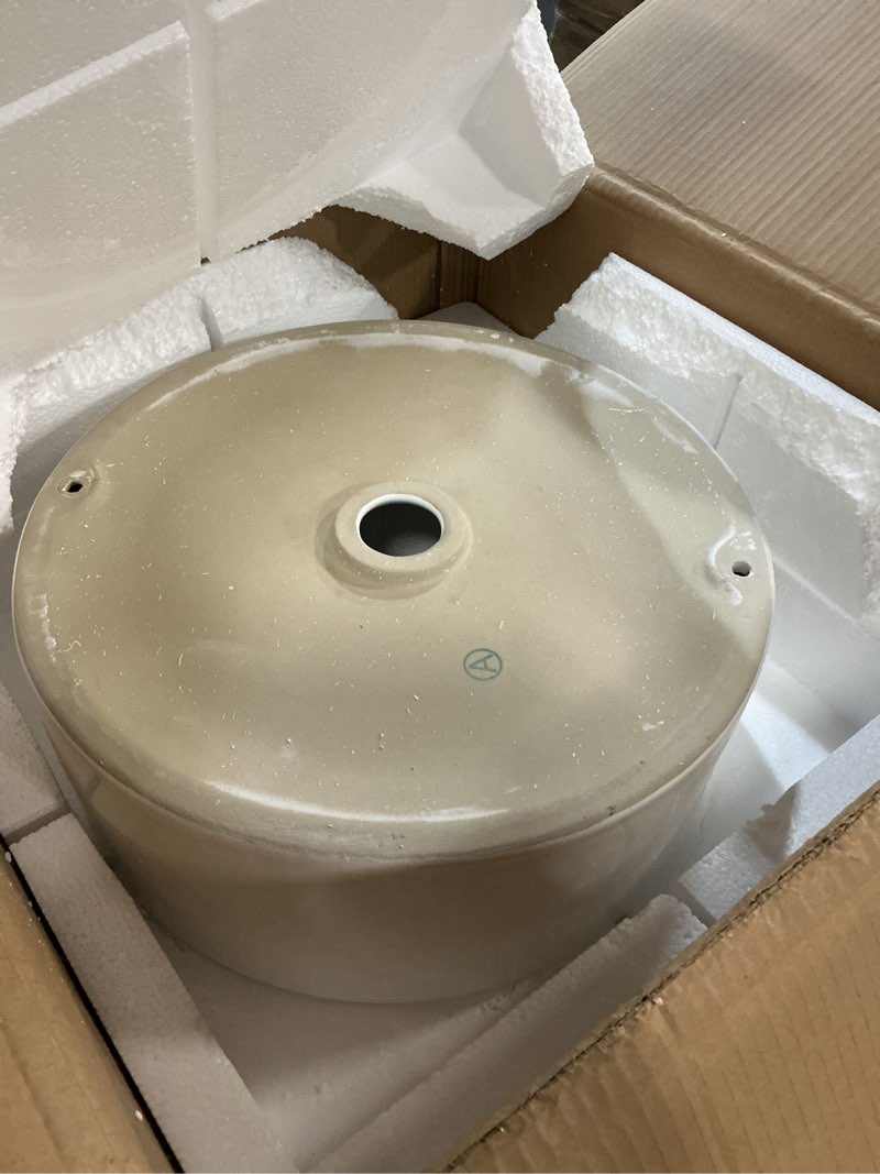 Condition photo showing Good Condition for white round vessel sink, boomhoze 16"x16" modern countertop circle white porcelain ceramic bathroom sink above counter art washing basin white ( sink only) 16"x16"