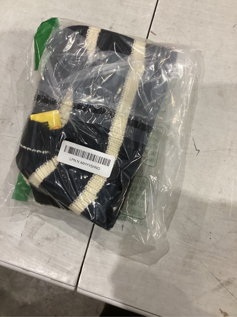 Condition photo showing Good Condition for Small Dog Sweater with Zipper, Knitted Striped Pullover Dog Clothes for Cold Weather, Thick Warm Cozy Stretchy Sweater for Chihuahua, Bulldog, Dachshund, Pug(Black & White Strip, L) Black Stripe Zip(Order One Size Up) Large