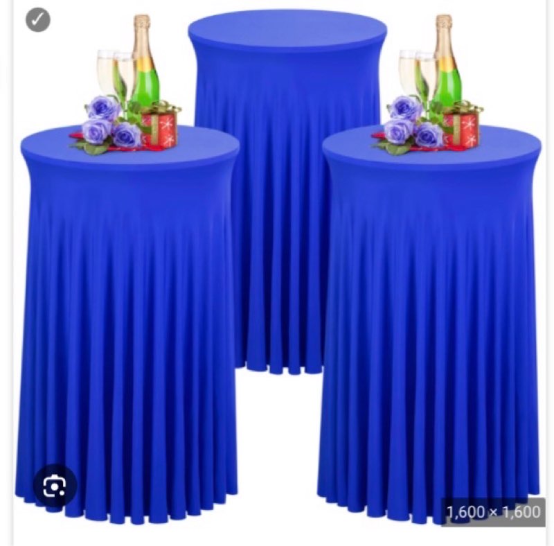Babenest 24\"x 43\" Round Cocktail Table Skirt, 3 Pack Spandex Stretch Round Tablecloths with Natural Wavy Drapes, Fitted High Top Bar Cocktail Table Covers for Wedding Party Birthday Banquet (Blue) Black 3