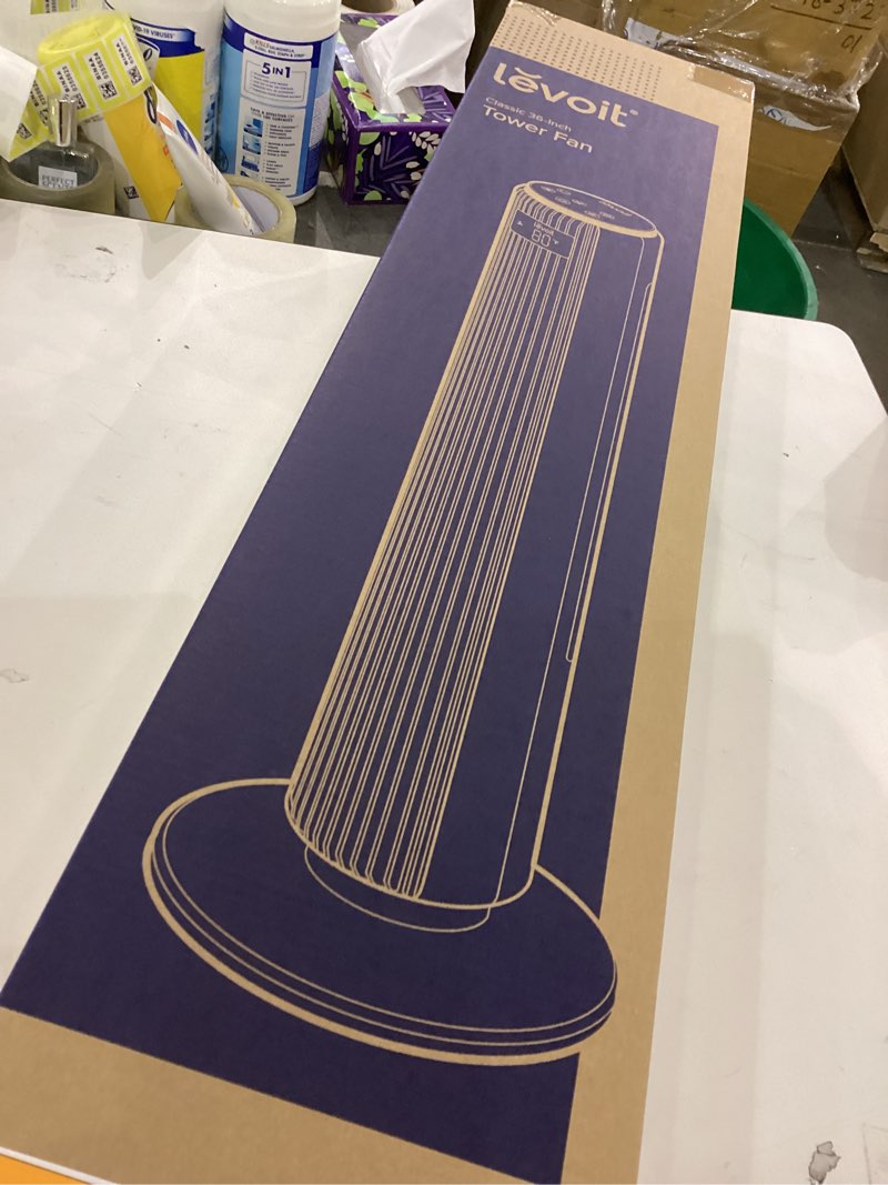 Condition photo showing New/Like New for LEVOIT Tower Fan for Bedroom, 25ft/s Velocity Standing Fan with 28dB Quiet for Sleep, Remoter, 12H Timer, 5 Speeds, 4 Modes, 90° Oscillation for Home, Office, Indoor, Bladeless 36 inch, White White 36 inches