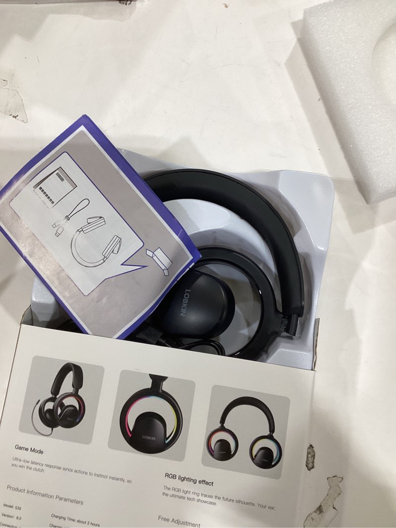 Condition photo showing New/Like New for LOBKIN Open Ear Headphones, Bluetooth 6.0 Wireless Headset with Mic Detachable, Adjustable RGB Lights, Voice Assistant Comfortable Breathable Safe Lightweight Over Ear Headphones for Working Gaming